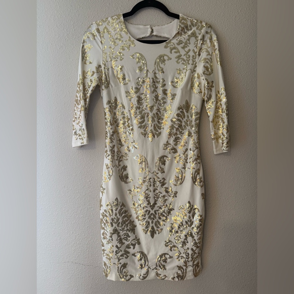 B.DARLIN GOLD SEQUIN DRESS 7/8 - Picture 2 of 5